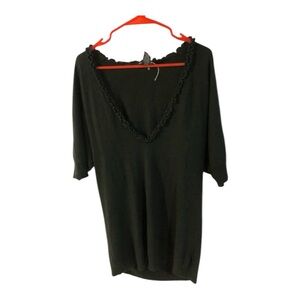 New York & Company Women’s Black Short Sleeve V Neck Long Sweater in Size L